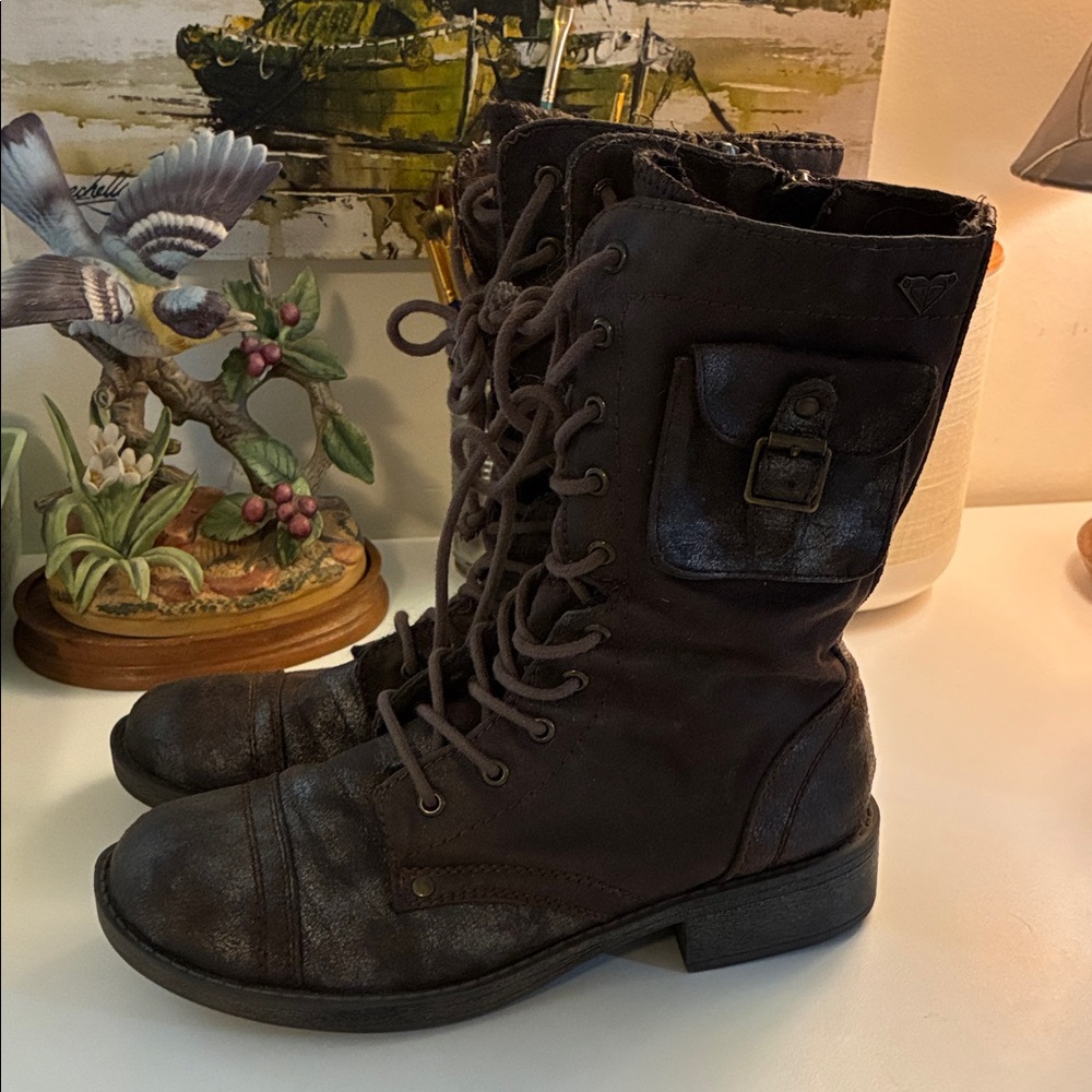 Roxy Caramel Dark Brown Combat Boots